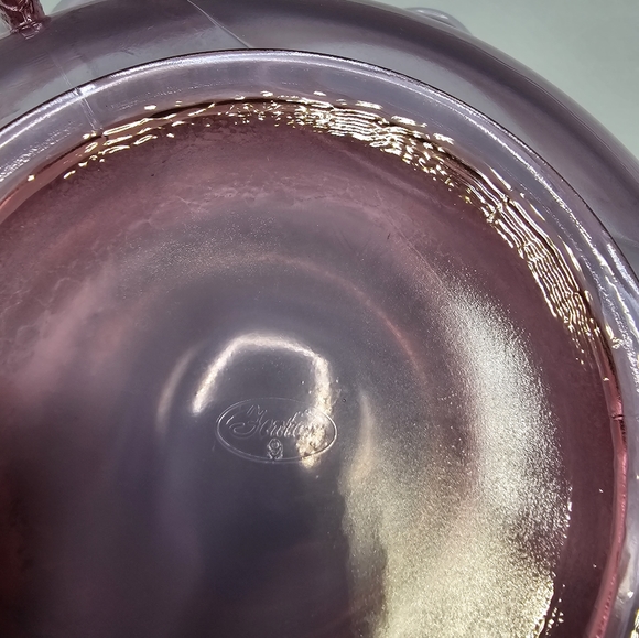 Fenton Pink Iridescent Stretch Hexagonal Bowl Dolphin Koi Fish Handles Signed - Picture 5 of 9